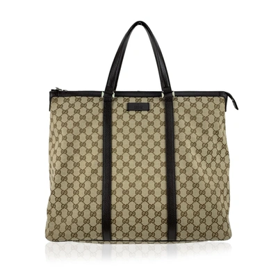 Gucci Beige Canvas Tote Bag In Brown