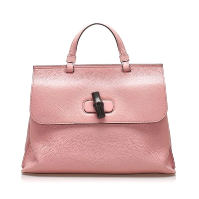 Pre-owned Gucci Bamboo Daily Leather Satchel In Pink