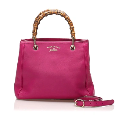 Gucci Bamboo Shopper Leather Satchel In Pink
