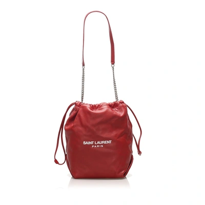 Pre-owned Ysl Teddy Leather Bucket Bag In Red