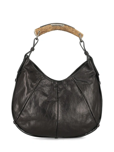 Saint Laurent Mombasa Leather Hobo Bag In Black