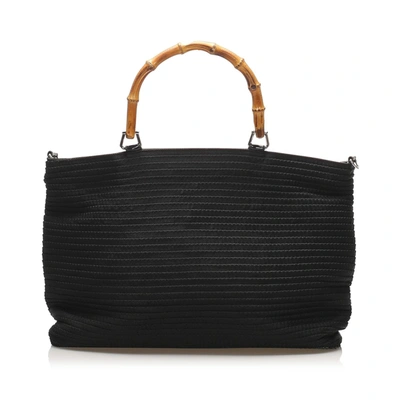 Gucci Bamboo Nylon Handbag In Black