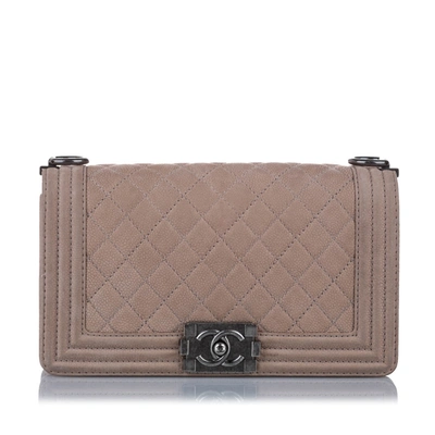 Pre-owned Chanel Boy Caviar Leather Flap Bag In Neutrals