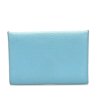 Pre-owned Hermes Calvi Card Holder In Blue