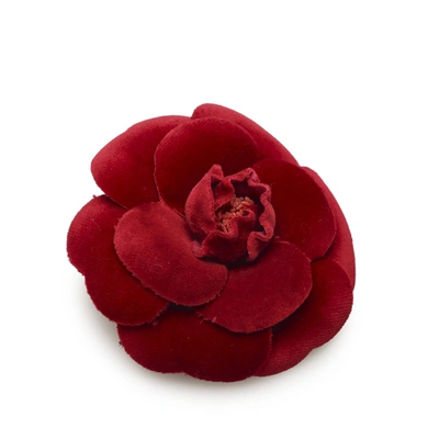 Pre-owned Chanel Camellia Velour Brooch In Red