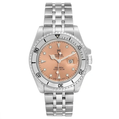 Pre-owned Tudor Prince Date Mini Sub Salmon Dial Steel Mens Watch 73190 Papers In Silver