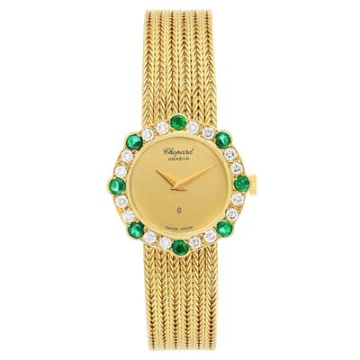 Chopard 18k Yellow Gold Diamond Emerald Vintage Cocktail Ladies Watch 4057 In Not Applicable