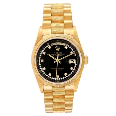 Rolex President Day-date Yellow Gold Bark Diamond Dial Mens Watch 18248 In Not Applicable