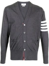 Thom Browne Intarsia Stripes Wool Cardigan In Grey