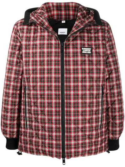 Burberry Check Print Quilted Jacket In Bright Red