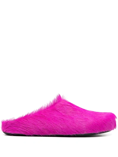 Marni Long Hair Leather Loafers In Pink