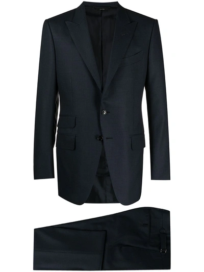 Tom Ford Houndstooth Single-breasted Suit In Blue