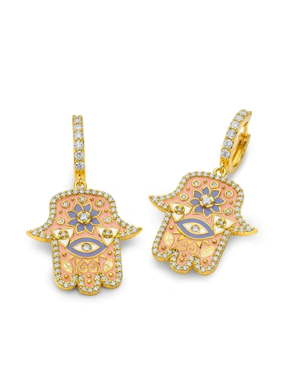 Buddha Mama 20kt Yellow Gold Diamond Hamsa Huggie Earrings