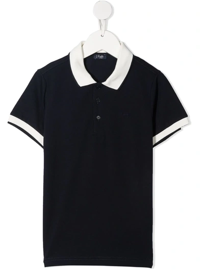 Il Gufo Kids' Two-tone Cotton Polo Shirt In Blue