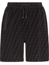 Fendi Flocked Cotton-jersey Drawstring Shorts In Black