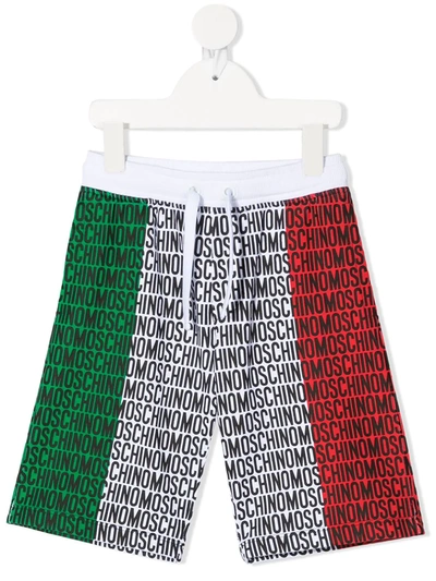 Moschino Kids' Colour-block Track Shorts In White