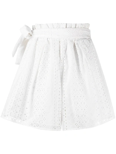 Federica Tosi White High-rise Paperbag Embroidered Shorts