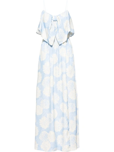 Miu Miu Printed Satin Sablé Dress In Blue