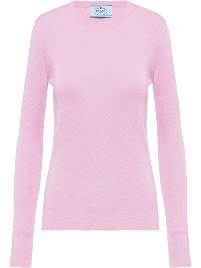 Prada Fine-knit Crew-neck Pullover In Pink