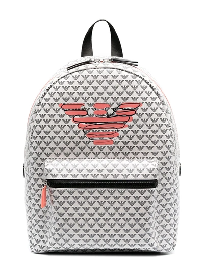 Emporio Armani Teen Logo Print Backpack In White