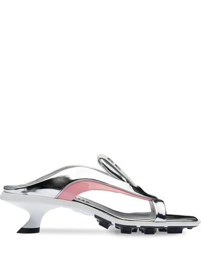 Miu Miu Metallic Mid-heel Thong Sandals In Silver