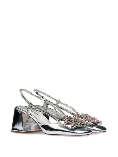Miu Miu Metallic Crystal-embellished Slingback Pumps In Silver