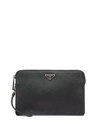 Prada Triangle Logo Leather Clutch Bag In Black