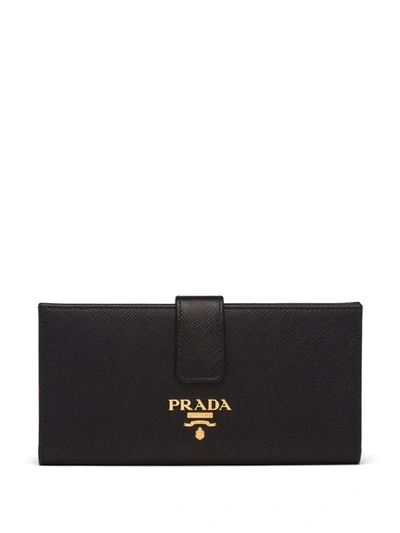 Prada Large Logo Plaque Wallet In Black