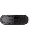 Prada Crystal Embellished Logo Hair Clip In Black
