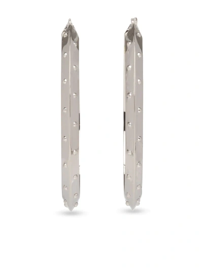 Prada Embossed Hoop Earrings In Silver