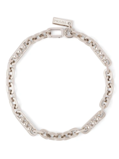 Prada Short Chain-link And Sphere Necklace In F0276 Acciaio
