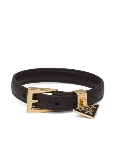 Prada Triangle-logo Leather Bracelet In Gold