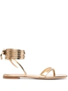 GIANVITO ROSSI METALLIC-EFFECT LACE-UP SANDALS