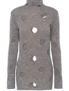 Prada Distressed Wool Turtleneck Top In Grey