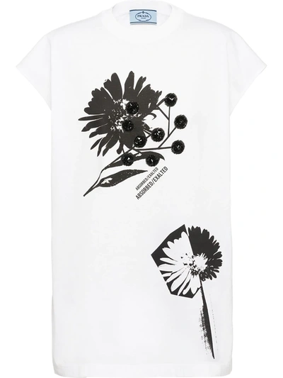 Prada Floral Print Embroidered T-shirt In White