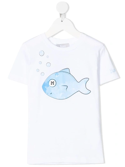 Herno Kids' Fish-print Cotton T-shirt In White