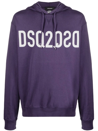 Dsquared2 Mirrored-logo Cotton Hoodie In Purple