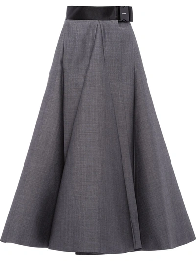 Prada Belted Pleated Mohair-blend Skirt In Grey