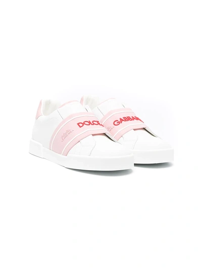 Dolce & Gabbana Kids' Portofino Light Logo-strap Sneakers In White