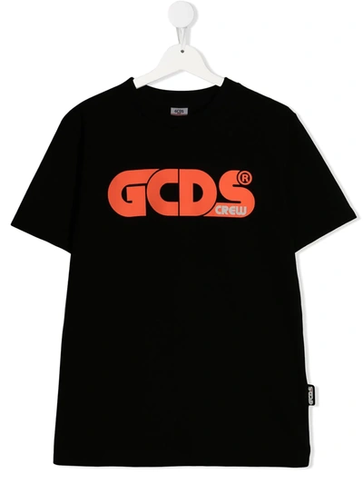 Gcds Teen Logo-print Short-sleeved T-shirt In Black