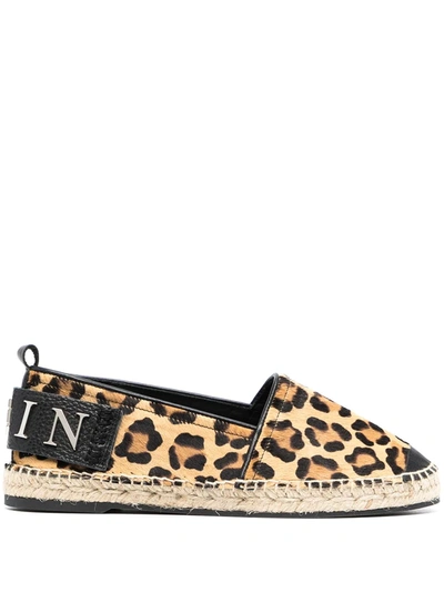 Philipp Plein Leopard-print Slip-on Espadrilles In Brown