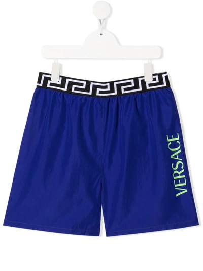 Young Versace Teen Logo-print Swim Shorts In Blue