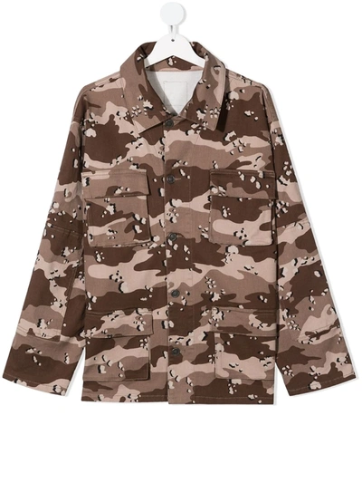 Douuod Kids' Camouflage Cotton Shirt In Camel