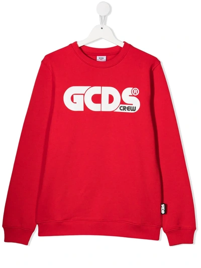 Gcds Teen Logo-print Round Neck Sweatshirt In Red