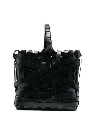 Jil Sander Medium Woven Leather Tote Bag In Black