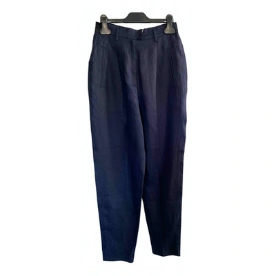 Pre-owned Max Mara Linen Carot Pants In Navy
