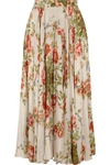 GUCCI Pleated floral-print silk midi skirt
