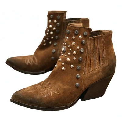 Pre-owned Elena Iachi Leather Ankle Boots In Camel
