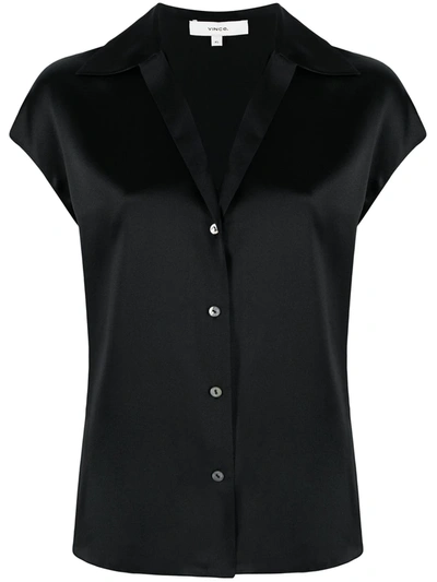 Vince Shaped-collar Silk Cap-sleeve Blouse In Black