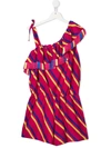 Msgm Teen One-shoulder Striped Playsuit In Pink